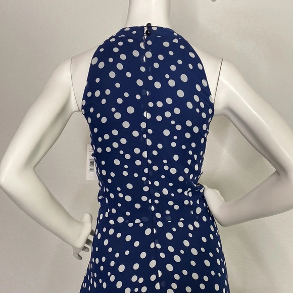 Tahari NEW Navy Blue & White Polka Dot Hi-Lo Midi Dress Size 14 - Picture 12 of 13
